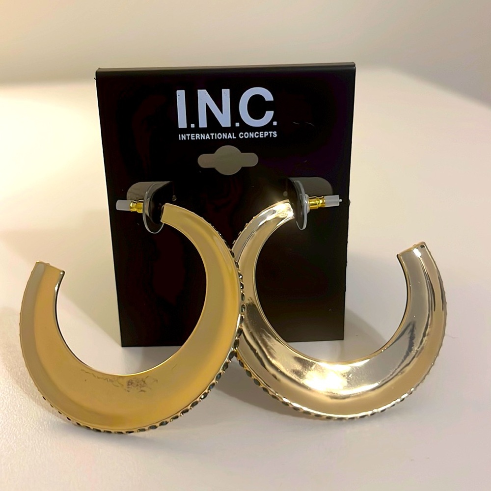Large gold hoops with black crystal trim